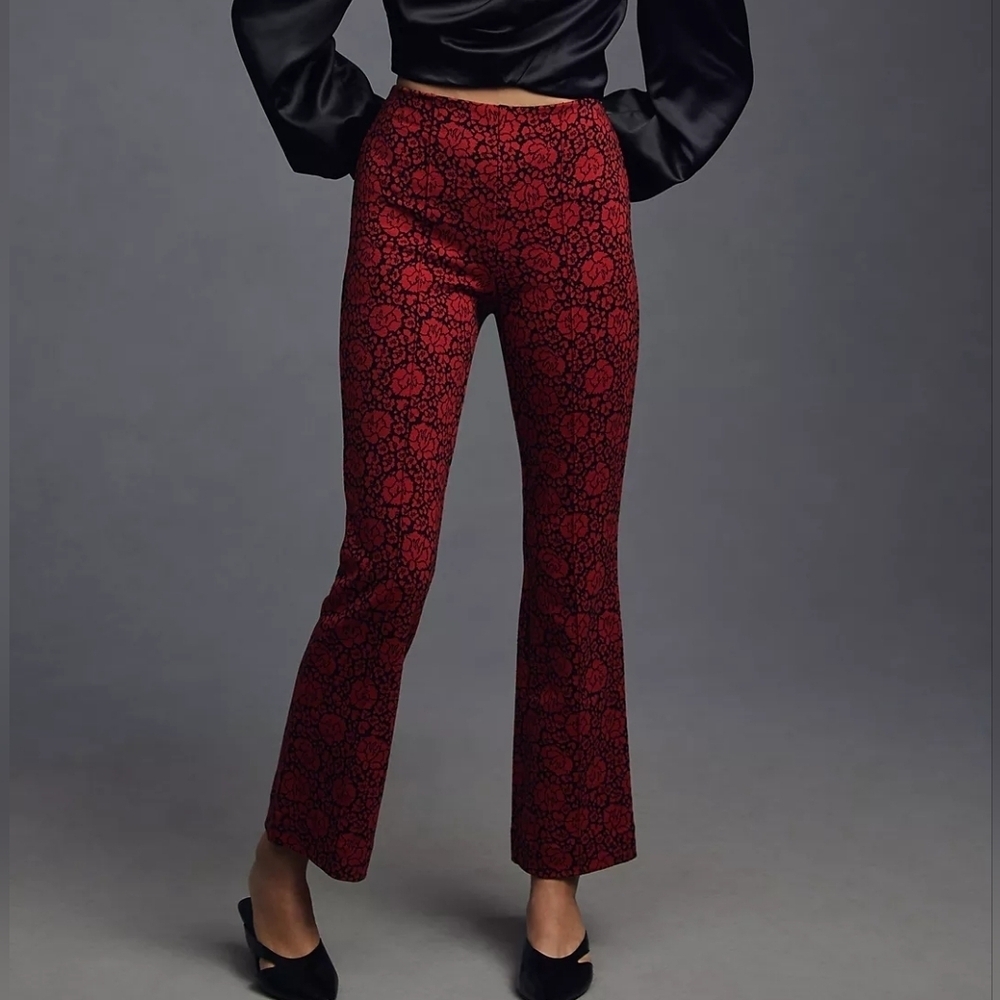 Anthropologie Maeve The Margot Kick-Flare Cropped Pants Red Black Floral Small